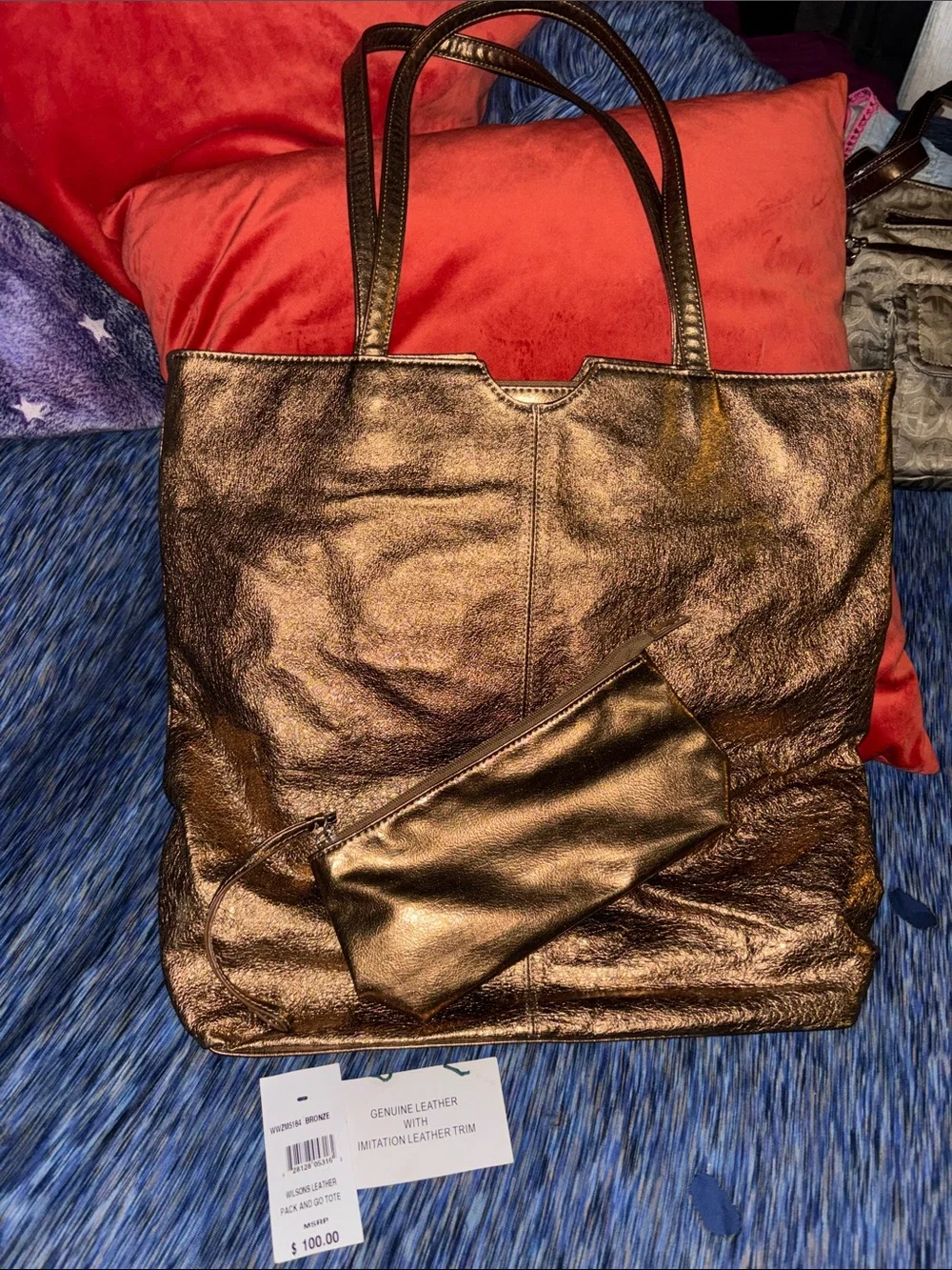Wilsons Leather Metallic Bronze Tote with Matching Wristlet
